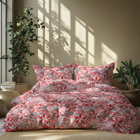 GRES Gulmohar Super King Size Bed Sheet Set - 100% Cotton  3-Piece Set - 1 Bedsheet 3m x 3m with 2 Pillow Covers - Botanical Floral Pattern