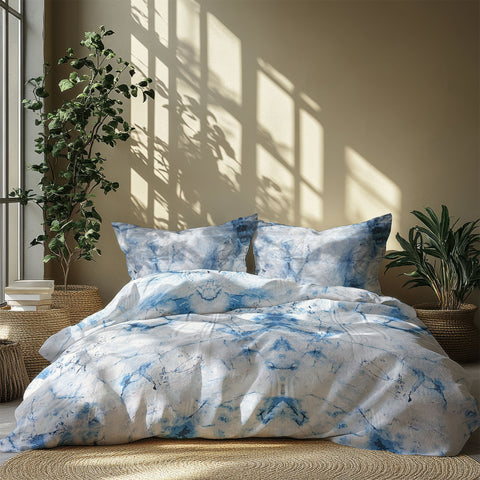 LANE LINEN 210TC 100% Cotton Bedsheet Set for Super King Size Bed, 3-Piece Bedding, Included 2 Pillow Covers, Soft & Breatahble Flat Sheets, Blue Digital Printed Bed Sheet - 2.74m x 2.74m
