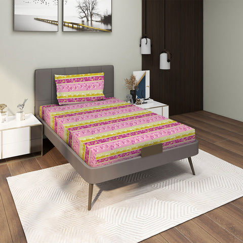 Gulmohar - Single Bed Sheet Set - 100% Cotton - Light Pink