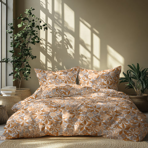 GRES Gulmohar Super King Size Bed Sheet Set - 100% Cotton  3-Piece Set - 1 Bedsheet 3m x 3m with 2 Pillow Covers - Botanical Floral Pattern