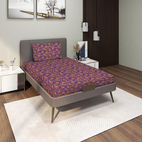 Gulmohar - Single Bed Sheet Set - 100% Cotton - Purple