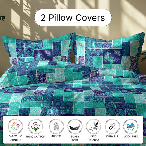 LANE LINEN Back to College Hostel Bedding & Bath Set - 100% Cotton 120TC Set of 2 Single Bedsheet With Pillow Covers, 2 Pc Waffle Towel, 2 Pc Hand Towel, 3 Pc Handkerchiefs - Serene Blue