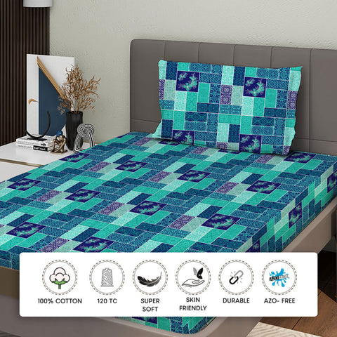 Gulmohar - Single Bed Sheet Set - 100% Cotton - Serene Blue