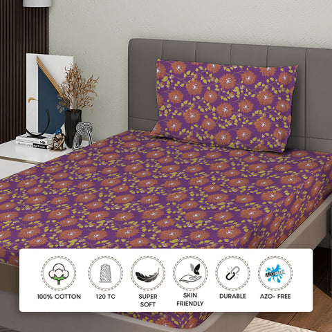 Gulmohar - Single Bed Sheet Set - 100% Cotton - Purple