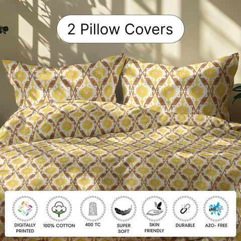 LANE LINEN Back to College Hostel Bedding & Bath Set - 100% Cotton 120TC  Set of 2 Single Bedsheet With Pillow Covers, 2 Pc Waffle Towel, 2 Pc Hand Towel, 3 Pc Handkerchiefs - Mustard Yellow