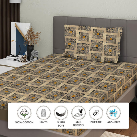 Gulmohar - Single Bed Sheet Set - 100% Cotton - Beige