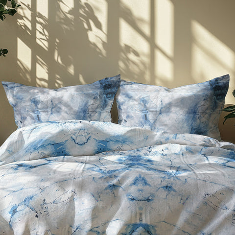 LANE LINEN 210TC 100% Cotton Bedsheet Set for Super King Size Bed, 3-Piece Bedding, Included 2 Pillow Covers, Soft & Breatahble Flat Sheets, Blue Digital Printed Bed Sheet - 2.74m x 2.74m