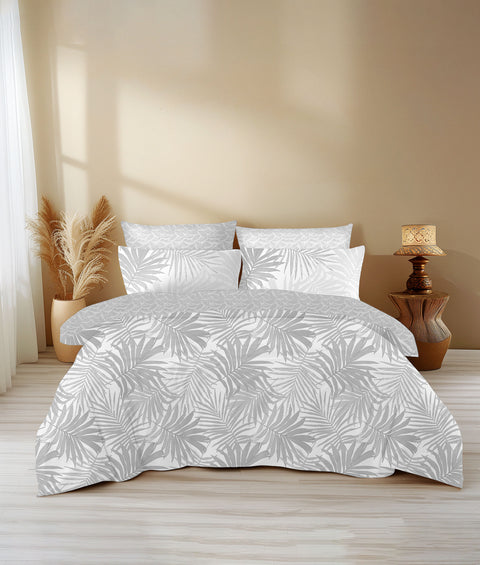 Morrison Bloom 100% Cotton Digitally Printed King Bed Sheet Set – Grey Leaf