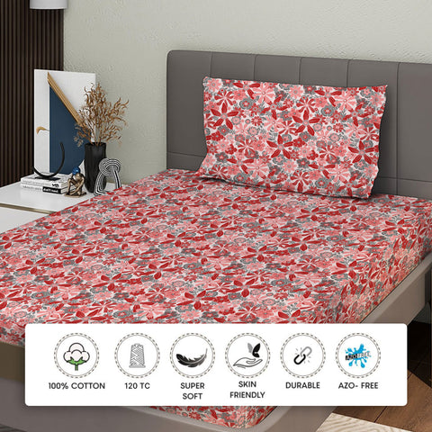 Gulmohar - Single Bed Sheet Set - 100% Cotton - Crimson Red