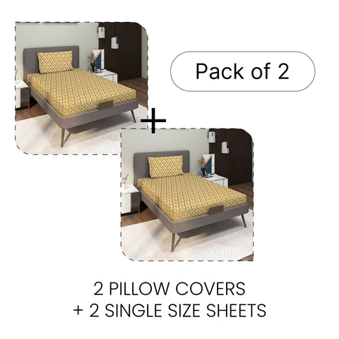 Gulmohar - Single Bed Sheet Set - 100% Cotton - Mustard Yellow