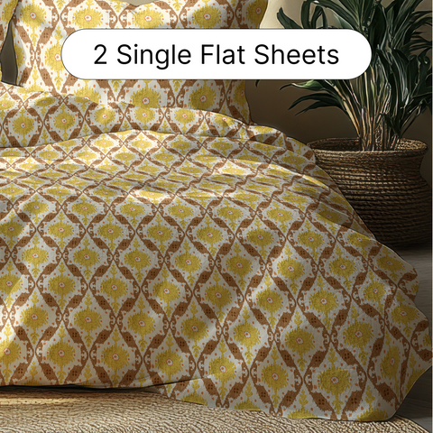 LANE LINEN Back to College Hostel Bedding & Bath Set - 100% Cotton 120TC  Set of 2 Single Bedsheet With Pillow Covers, 2 Pc Waffle Towel, 2 Pc Hand Towel, 3 Pc Handkerchiefs - Mustard Yellow