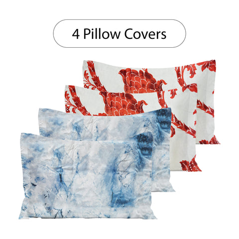 LANE LINEN 210TC 100% Cotton Bedsheet Set for Super King Size Bed - Pack of 2 Sets, 6-Piece Bedding Set - 2 Bedsheets with 4 Pillow Covers, Soft & Breathable Flat Sheets, Digital Printed (Red & Blue)