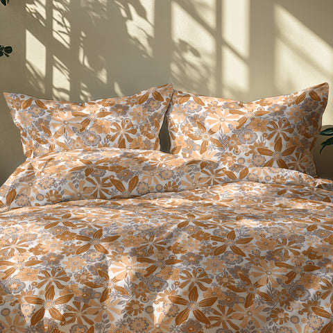 GRES Gulmohar Super King Size Bed Sheet Set - 100% Cotton  3-Piece Set - 1 Bedsheet 3m x 3m with 2 Pillow Covers - Botanical Floral Pattern