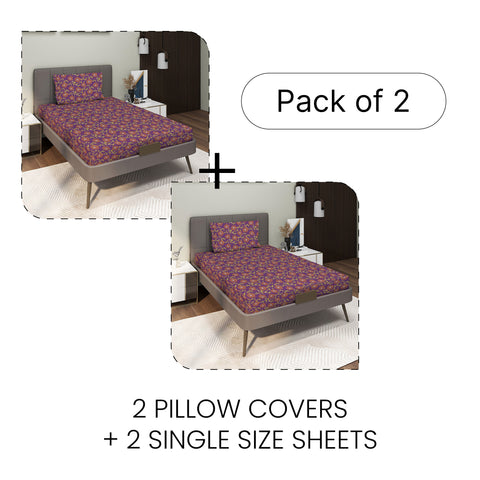 Gulmohar - Single Bed Sheet Set - 100% Cotton - Purple