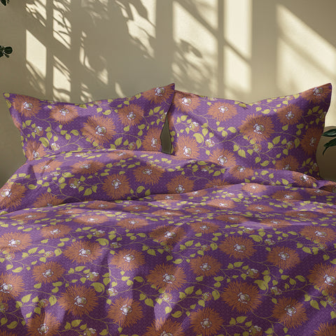 Gulmohar - Double Size Bed Sheet Set - Purple