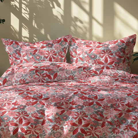 Gulmohar - Double Size Bed Sheet Set - Crimson Red