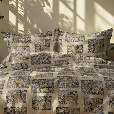 Gulmohar - Double Size Bed Sheet Set - Beige