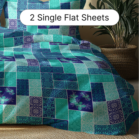LANE LINEN Back to College Hostel Bedding & Bath Set - 100% Cotton 120TC Set of 2 Single Bedsheet With Pillow Covers, 2 Pc Waffle Towel, 2 Pc Hand Towel, 3 Pc Handkerchiefs - Serene Blue
