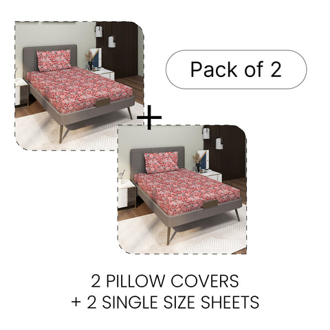 Gulmohar - Single Bed Sheet Set - 100% Cotton - Crimson Red