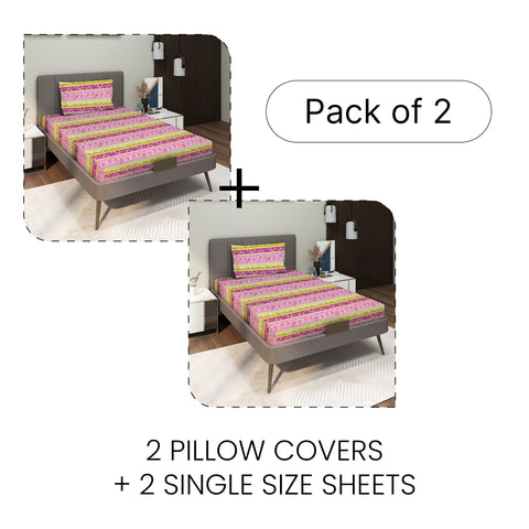 Gulmohar - Single Bed Sheet Set - 100% Cotton - Light Pink