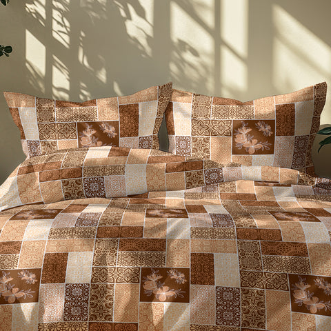 GRES Gulmohar Double Size Bed Sheet Set - 100% Cotton 3-Piece Set - 1 Bedsheet 2.29m x 2.54m with 2 Pillow Covers - Patchwork Pattern