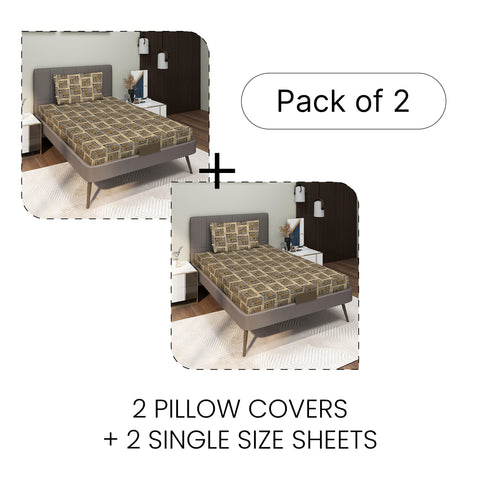 Gulmohar - Single Bed Sheet Set - 100% Cotton - Beige