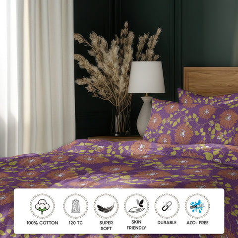 Gulmohar - Double Size Bed Sheet Set - Purple
