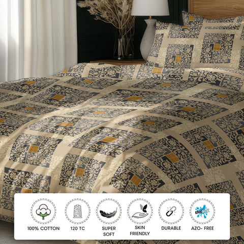 Gulmohar - Double Size Bed Sheet Set - Beige