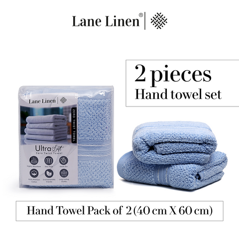 Lane Linen 100% Cotton, Highly Absorbent - 2 Hand Towels, 575 GSM (Light Blue) - Lane Linen