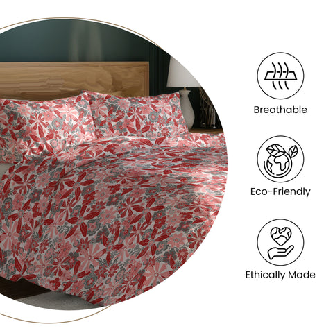Gulmohar - Single Bed Sheet Set - 100% Cotton - Crimson Red