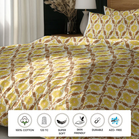 Gulmohar - Double Size Bed Sheet Set - Mustard Yellow