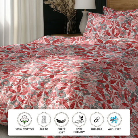 GRES Gulmohar Super King Size Bed Sheet Set - 100% Cotton  3-Piece Set - 1 Bedsheet 3m x 3m with 2 Pillow Covers - Botanical Floral Pattern