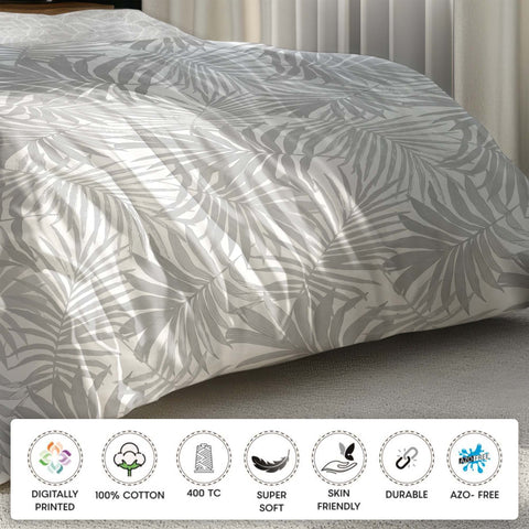 Morrison Bloom 100% Cotton Digitally Printed King Bed Sheet Set – Grey Leaf