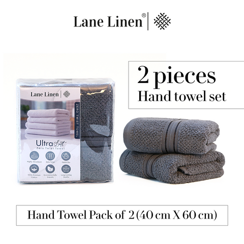 Lane Linen 100% Cotton, Highly Absorbent - 2 Hand Towels, 575 GSM (Charcoal) - Lane Linen