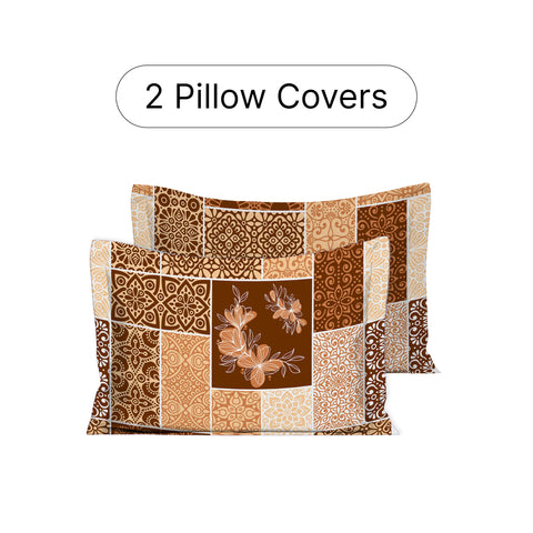 GRES Gulmohar Double Size Bed Sheet Set - 100% Cotton 3-Piece Set - 1 Bedsheet 2.29m x 2.54m with 2 Pillow Covers - Patchwork Pattern