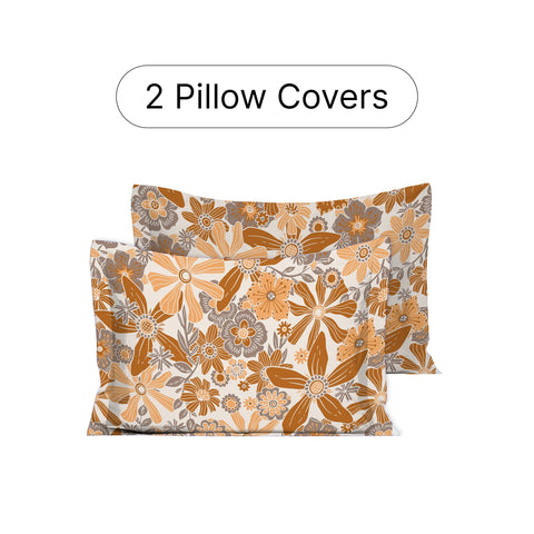 GRES Gulmohar Super King Size Bed Sheet Set - 100% Cotton  3-Piece Set - 1 Bedsheet 3m x 3m with 2 Pillow Covers - Botanical Floral Pattern