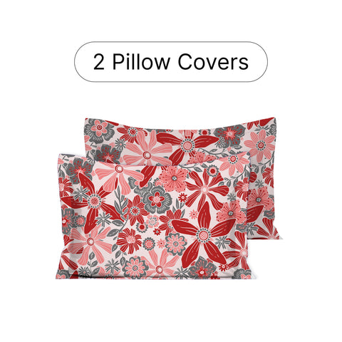 GRES Gulmohar Super King Size Bed Sheet Set - 100% Cotton  3-Piece Set - 1 Bedsheet 3m x 3m with 2 Pillow Covers - Botanical Floral Pattern