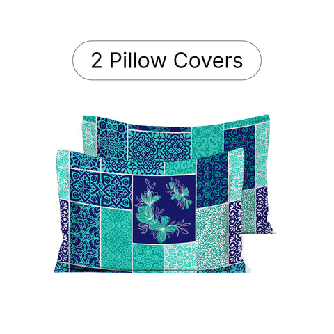 GRES Gulmohar Double Size Bed Sheet Set - 100% Cotton 3-Piece Set - 1 Bedsheet 2.29m x 2.54m with 2 Pillow Covers - Patchwork Pattern