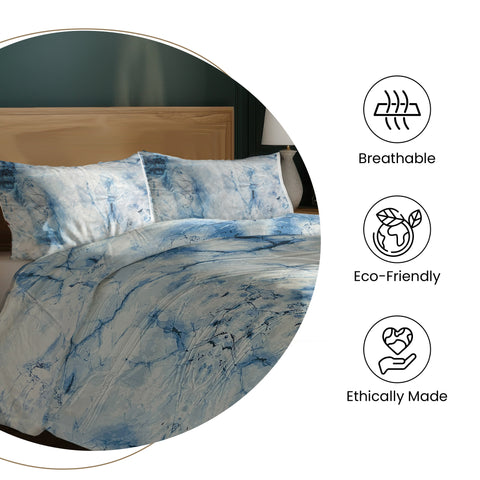 LANE LINEN 210TC 100% Cotton Bedsheet Set for Super King Size Bed, 3-Piece Bedding, Included 2 Pillow Covers, Soft & Breatahble Flat Sheets, Blue Digital Printed Bed Sheet - 2.74m x 2.74m