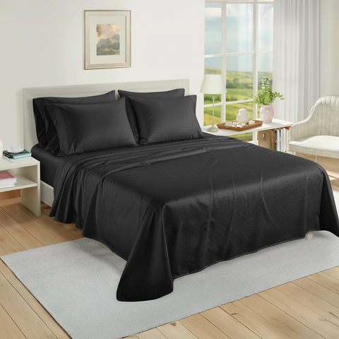 Egyptian | 100% Cotton 1000TC Sheet Set | Sustainable & Eco Friendly Bedding | 5 Piece (1 Bedsheet + 4 Pillow Cover) | Swiss Dot  | Oeko-TEX Certified | Super King Flat Bed Sheet Set