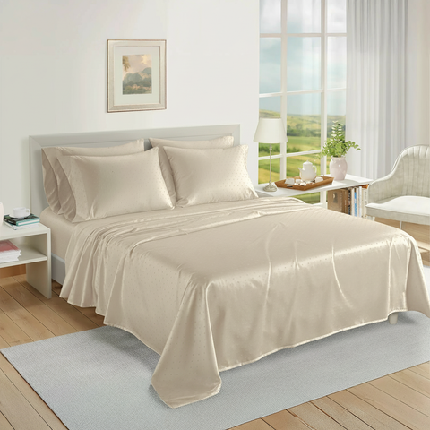 Egyptian | 100% Cotton 1000TC Sheet Set | Sustainable & Eco Friendly Bedding | 5 Piece (1 Bedsheet + 4 Pillow Cover) | Swiss Dot  | Oeko-TEX Certified | Super King Flat Bed Sheet Set