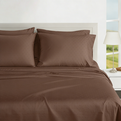 Egyptian | 100% Cotton 1000TC Sheet Set | Sustainable & Eco Friendly Bedding | 5 Piece (1 Bedsheet + 4 Pillow Cover) | Swiss Dot  | Oeko-TEX Certified | Super King Flat Bed Sheet Set