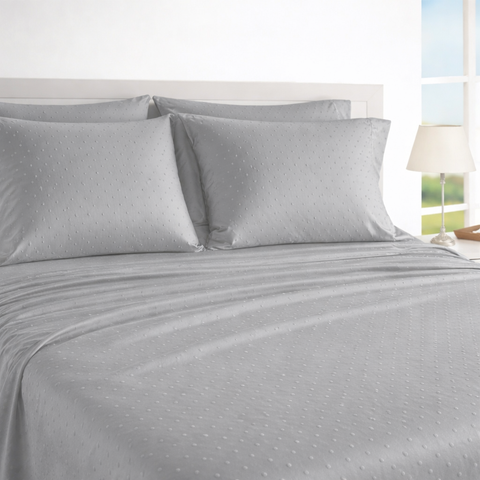 Egyptian | 100% Cotton 1000TC Sheet Set | Sustainable & Eco Friendly Bedding | 5 Piece (1 Bedsheet + 4 Pillow Cover) | Swiss Dot  | Oeko-TEX Certified | Super King Flat Bed Sheet Set