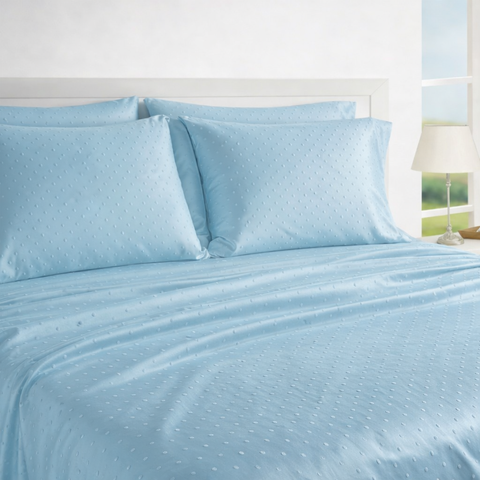 Egyptian | 100% Cotton 1000TC Sheet Set | Sustainable & Eco Friendly Bedding | 5 Piece (1 Bedsheet + 4 Pillow Cover) | Swiss Dot  | Oeko-TEX Certified | Super King Flat Bed Sheet Set