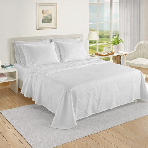 Egyptian | 100% Cotton 1000TC Sheet Set | Sustainable & Eco Friendly Bedding | 5 Piece (1 Bedsheet + 4 Pillow Cover) | Swiss Dot  | Oeko-TEX Certified | Super King Flat Bed Sheet Set