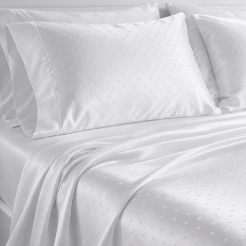 Egyptian | 100% Cotton 1000TC Sheet Set | Sustainable & Eco Friendly Bedding | 5 Piece (1 Bedsheet + 4 Pillow Cover) | Swiss Dot  | Oeko-TEX Certified | Super King Flat Bed Sheet Set