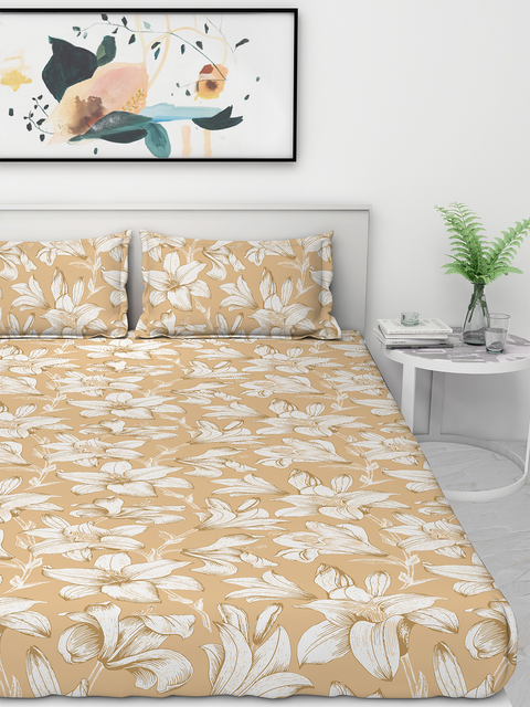 Gres Home Fashions 100% Cotton Bed Sheet for Single Size Bed, 1 Single Size Bedsheet (1.52m x 2.28m) with 1 Pillow Cover (46cm x 69cm) - Wheat - Lane Linen