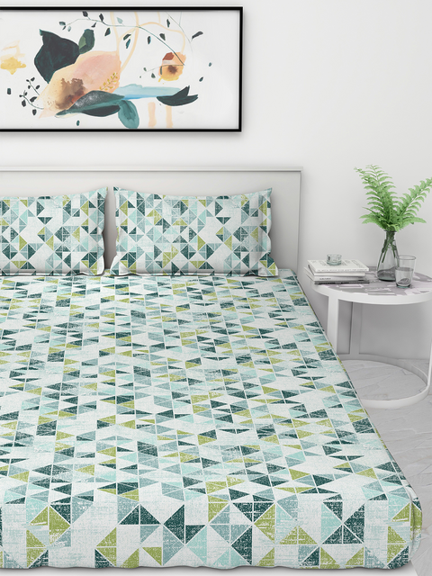 Gres Home Fashions 100% Cotton Bed Sheet for Single Size Bed, 1 Single Size Bedsheet (1.52m x 2.28m) with 1 Pillow Cover (46cm x 69cm) - Aqua & Spring green - Lane Linen