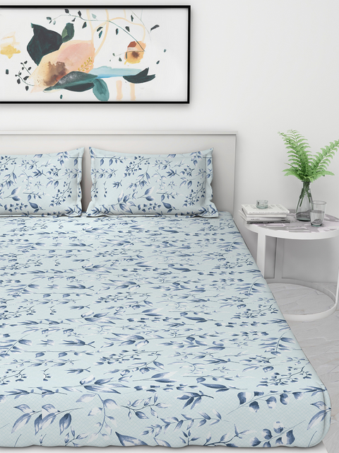 Gres Home Fashions 100% Cotton Bed Sheet for Single Size Bed, 1 Single Size Bedsheet (1.52m x 2.28m) with 1 Pillow Cover (46cm x 69cm) - Blue Lagoon - Lane Linen