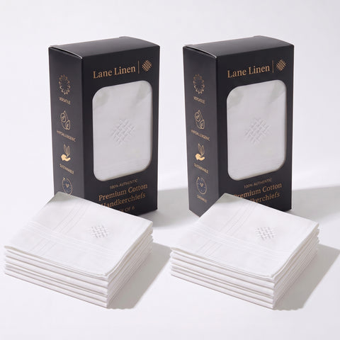 LANE LINEN White 100% Cotton Handkerchiefs for Men, Soft Pocket Hanky (12 Pc Pack), White, Regular